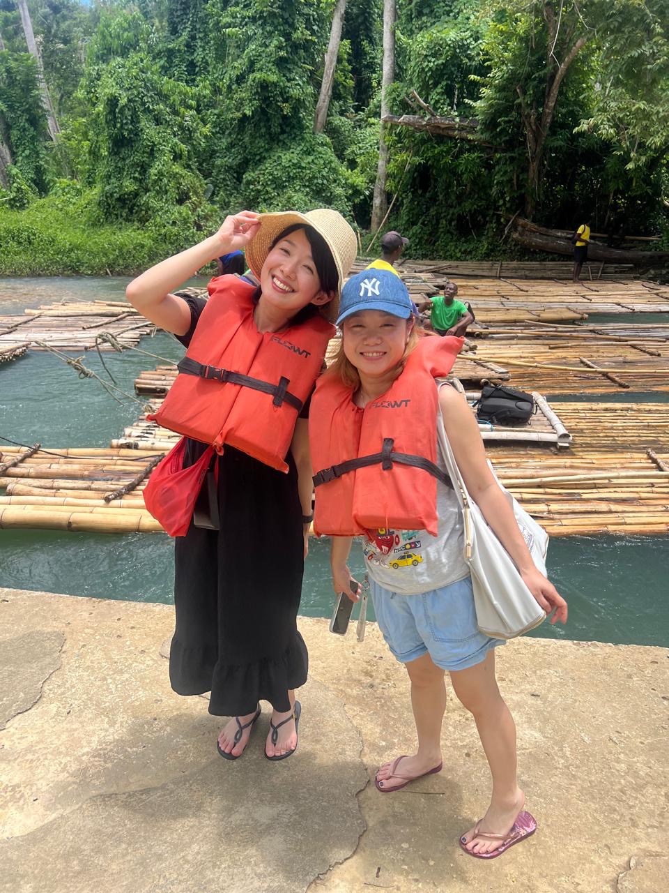 Guests in life vests at the rafting dock